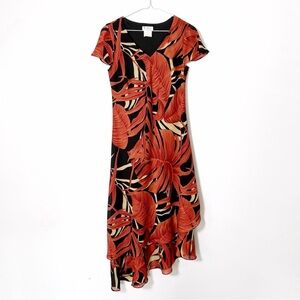 VTG 90s Laurel Woman Leaf Chiffon Flutter Sleeve Midi Dress US10 Whimsigoth Folk